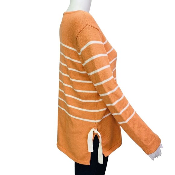 J Jill Womens Knit Pullover Sweater Clementine Orange Striped Side Ties Size S - Picture 9 of 13